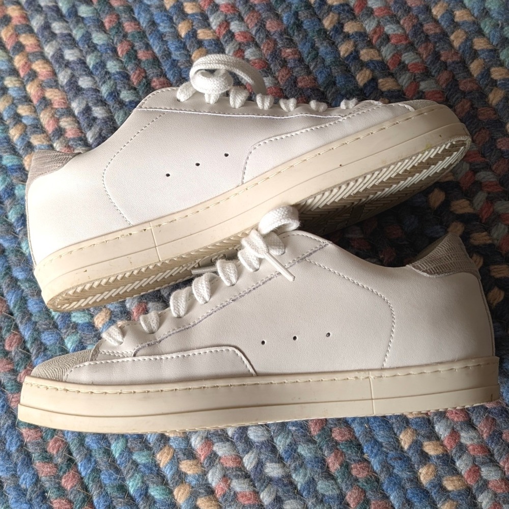 P448 John Low Top Sneakers White Leather Suede Toe Lace Up Womens 36 - Picture 7 of 8